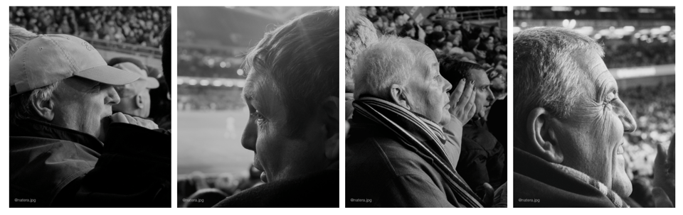 Four portraits of rugby spectators